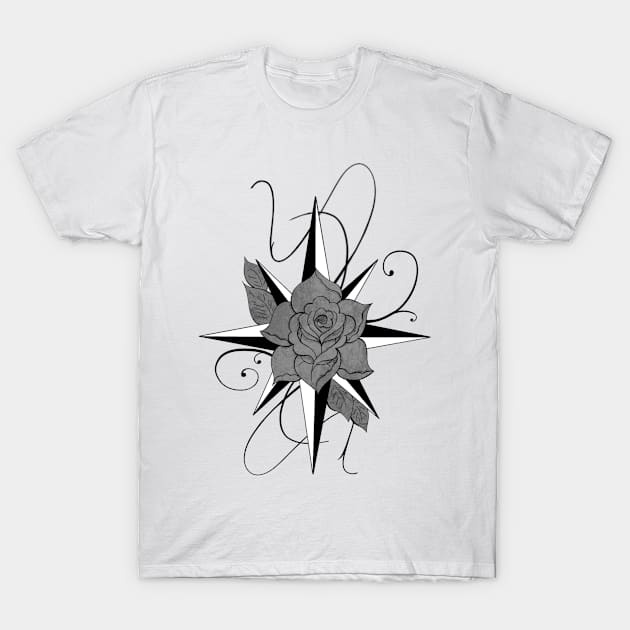 Compass Rose - Black and White T-Shirt by Ale Coelho